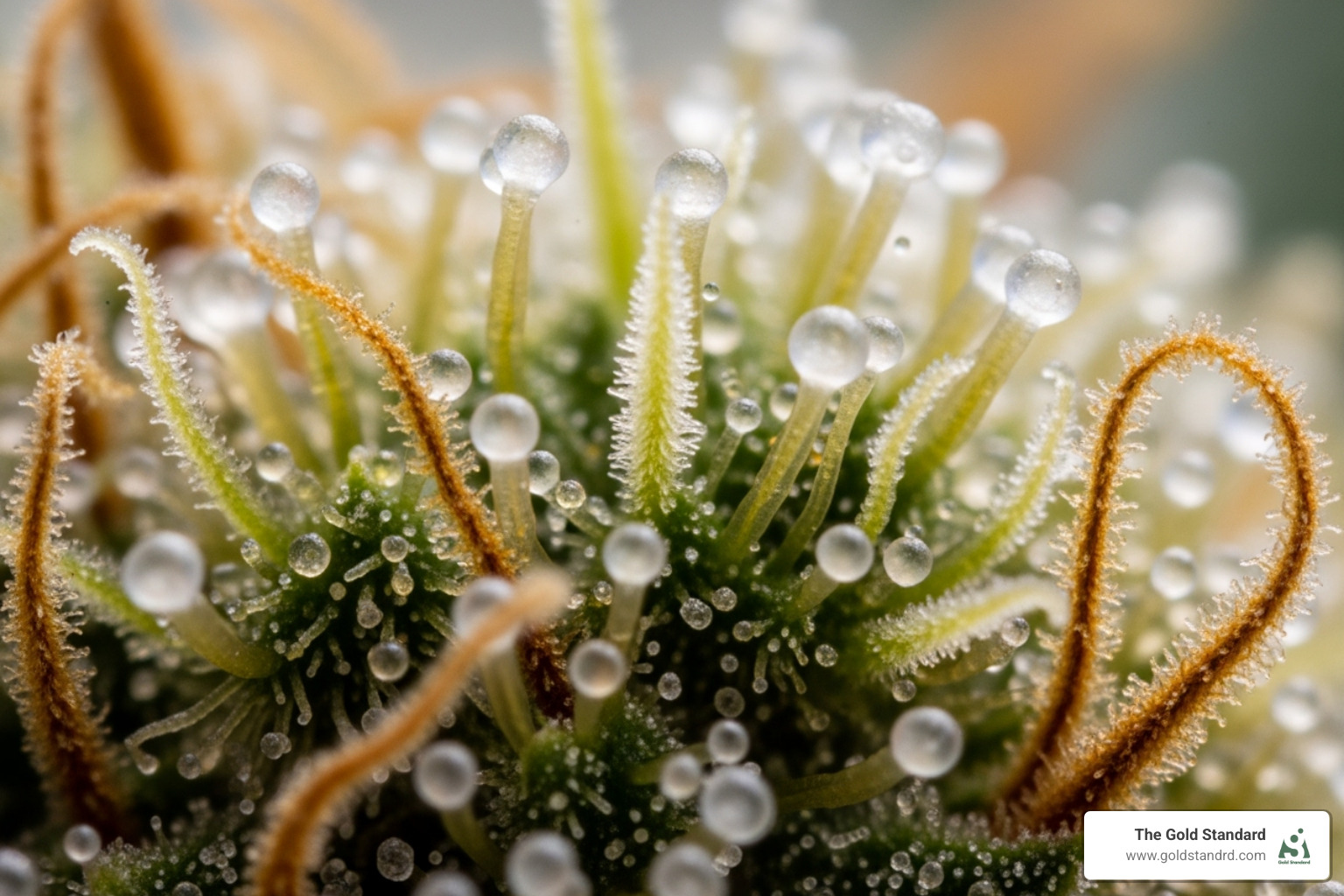 detailed trichome photo showing amber and milky heads of a New York cannabis strain, showcasing the intricate microscopic structures of the plant - beautiful cannabis photography