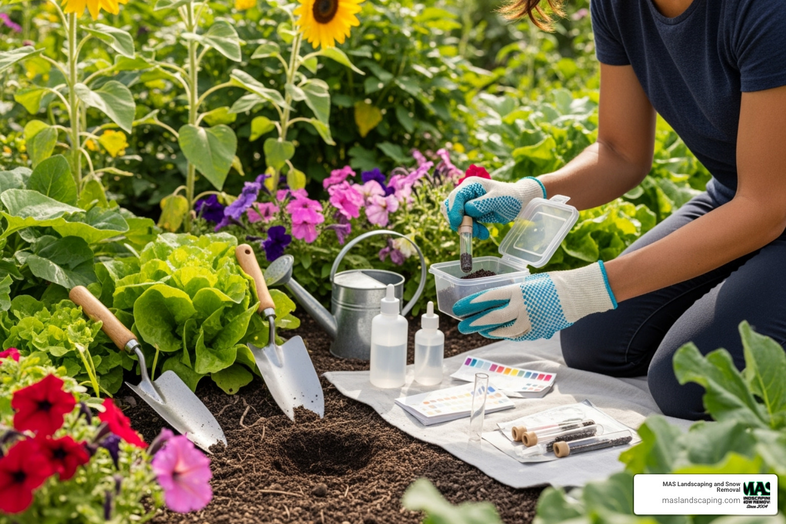 Soil test kit being used in a garden - lawn care and maintenance Soil test kit being used in a garden - lawn care and maintenance