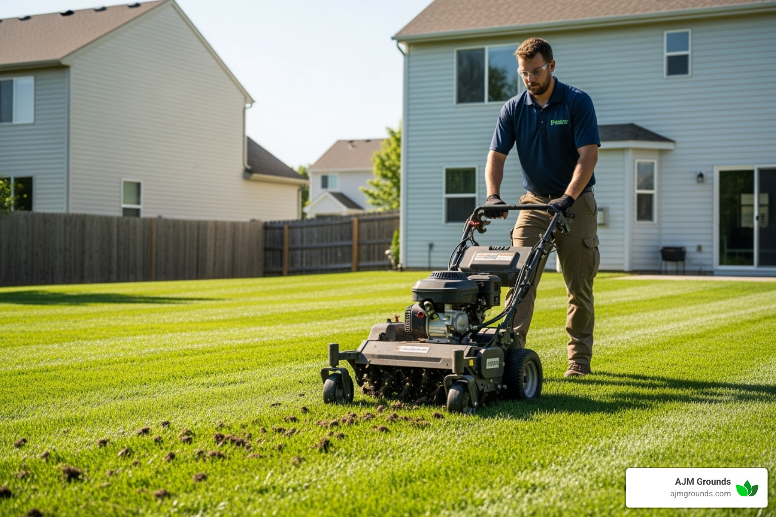 A professional performing lawn aeration - lawn care woburn ma