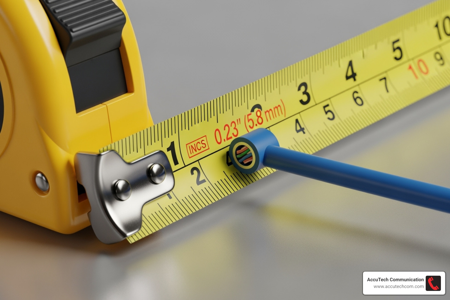 a tape measure next to a network cable showing its diameter - how many network cables in conduit