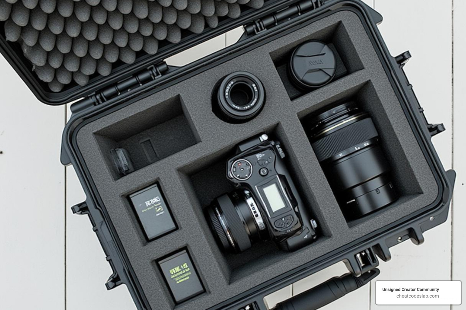 Image of the Nanuk 935 case packed with a typical mirrorless camera setup - best hard case for camera gear