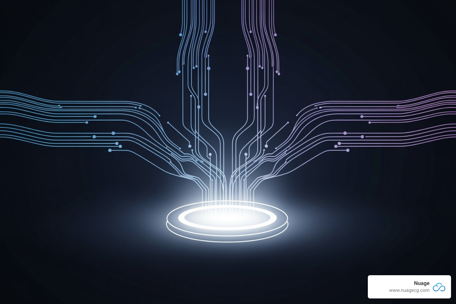 Data connectors flowing into a central platform icon - analytics and reporting tools