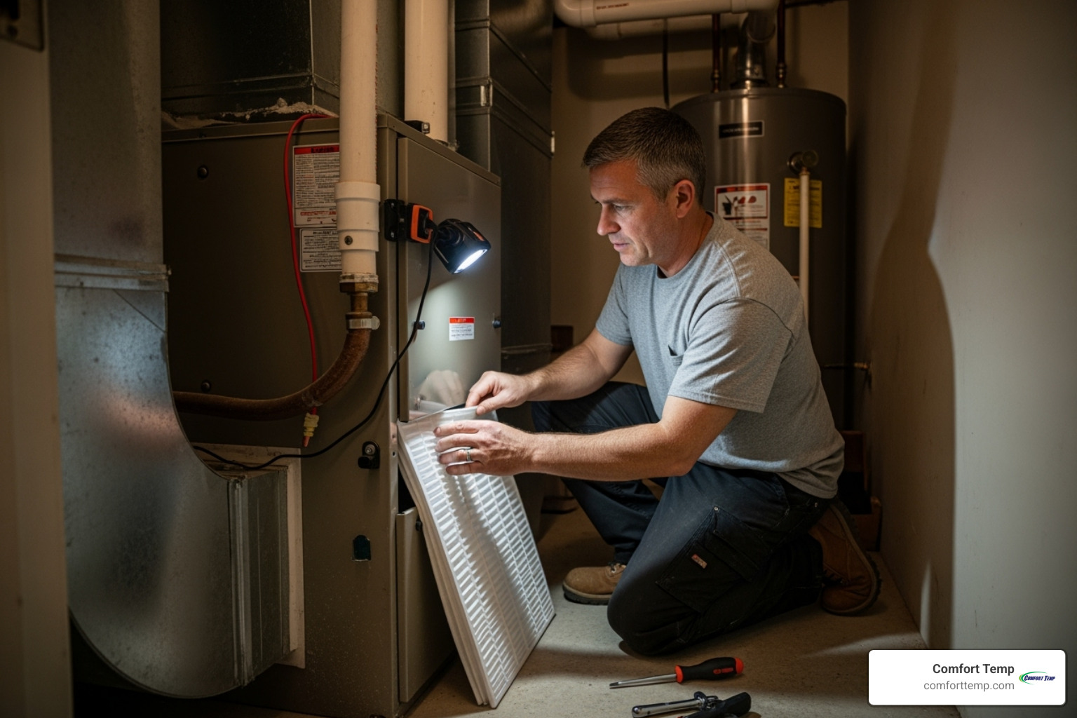 Homeowner changing a standard 1-inch air filter - how much is yearly ac maintenance Homeowner changing a standard 1-inch air filter - how much is yearly ac maintenance