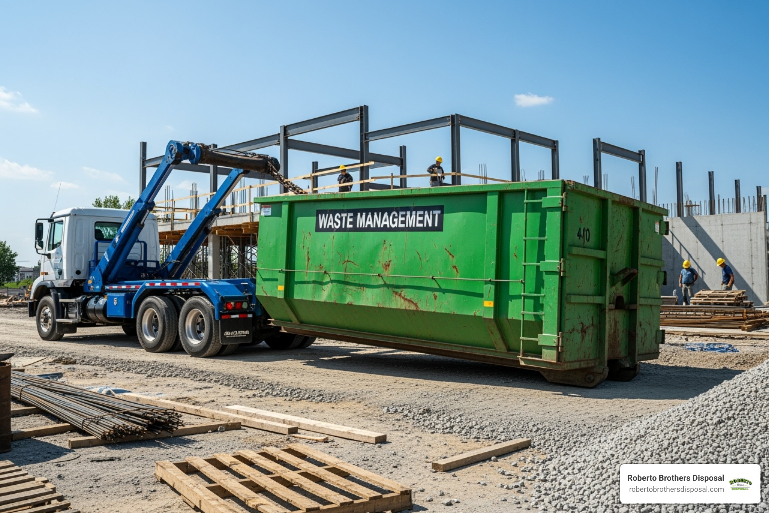 roll-off dumpster being delivered by a truck - Commercial roll off