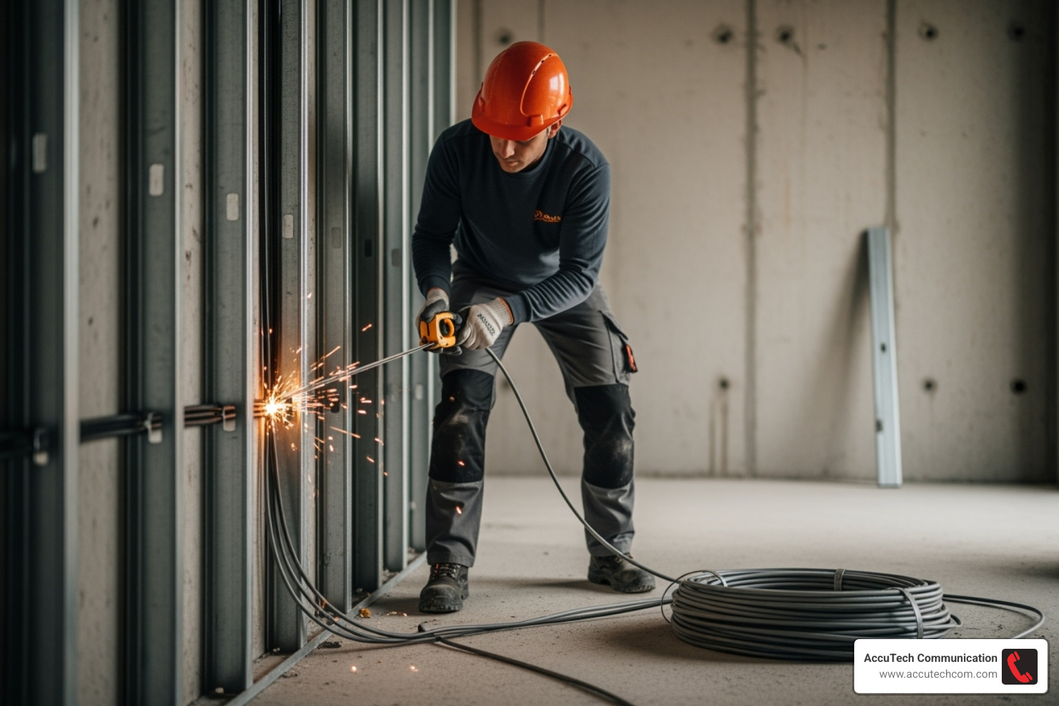 Installer using fish tape - network cable metal conduit