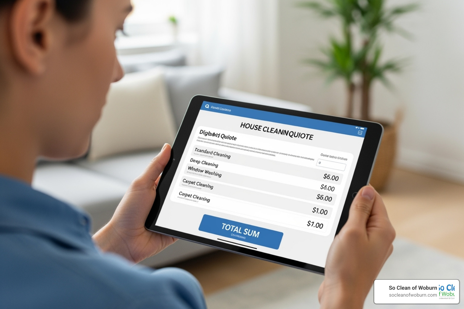 person getting a cleaning quote on a tablet - house cleaning rates person getting a cleaning quote on a tablet - house cleaning rates