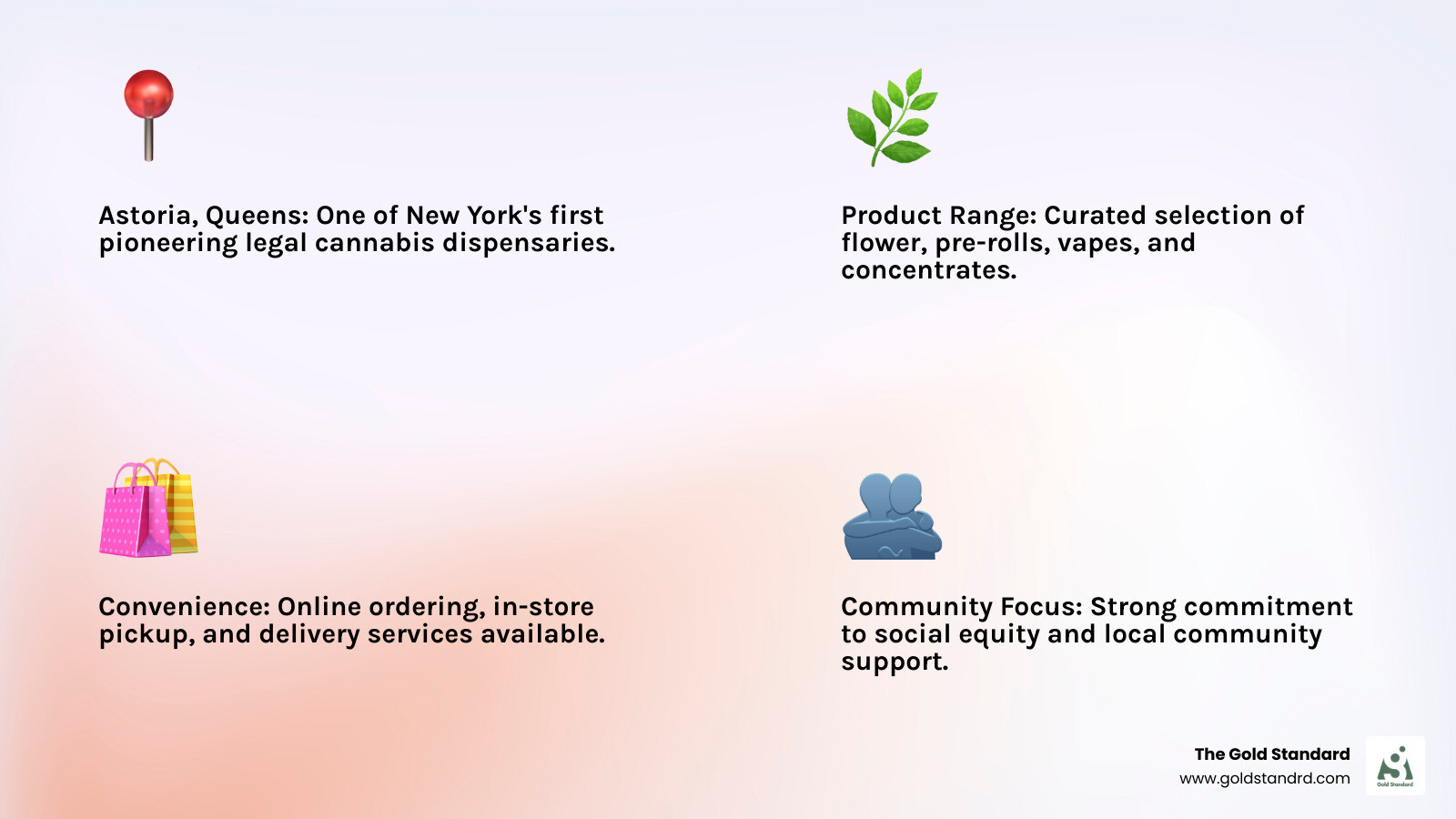 Infographic summarizing key aspects of Terp Bros: Location, legality, product range, community focus, and purchasing options for cannabis consumers. - terp bros infographic 4_facts_emoji_light-gradient