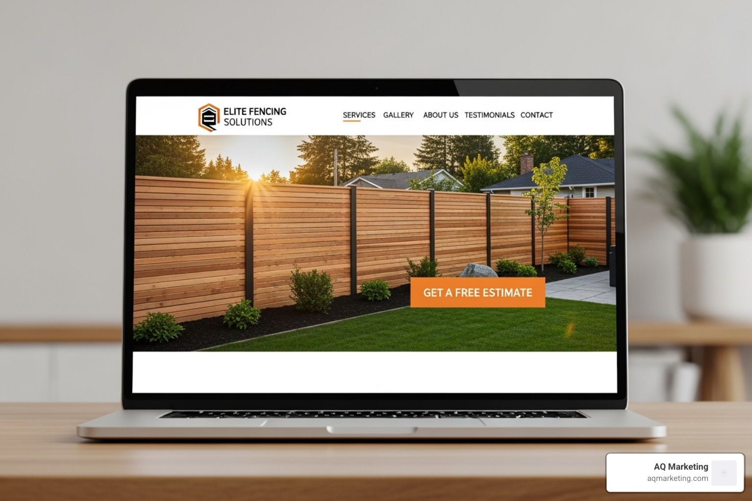 Fence contractor website homepage highlighting navigation, hero image, and main call-to-action button - fence contractor website design Fence contractor website homepage highlighting navigation, hero image, and main call-to-action button - fence contractor website design