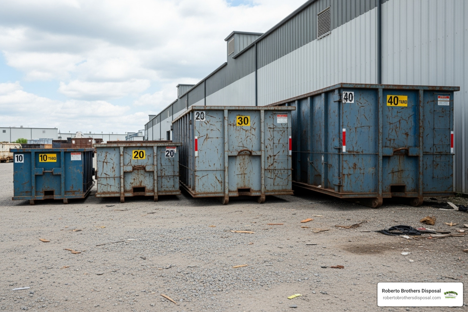 four different-sized dumpsters lined up - dumpster rentals near me four different-sized dumpsters lined up - dumpster rentals near me
