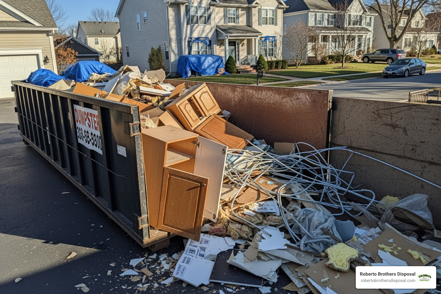 dumpster being used for a home remodeling project with old cabinets and drywall - dumpster rentals near me dumpster being used for a home remodeling project with old cabinets and drywall - dumpster rentals near me