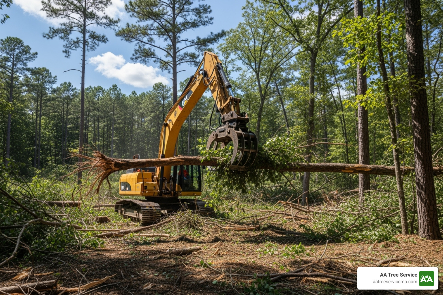 heavy machinery like an excavator clearing trees and brush - local land clearing companies heavy machinery like an excavator clearing trees and brush - local land clearing companies