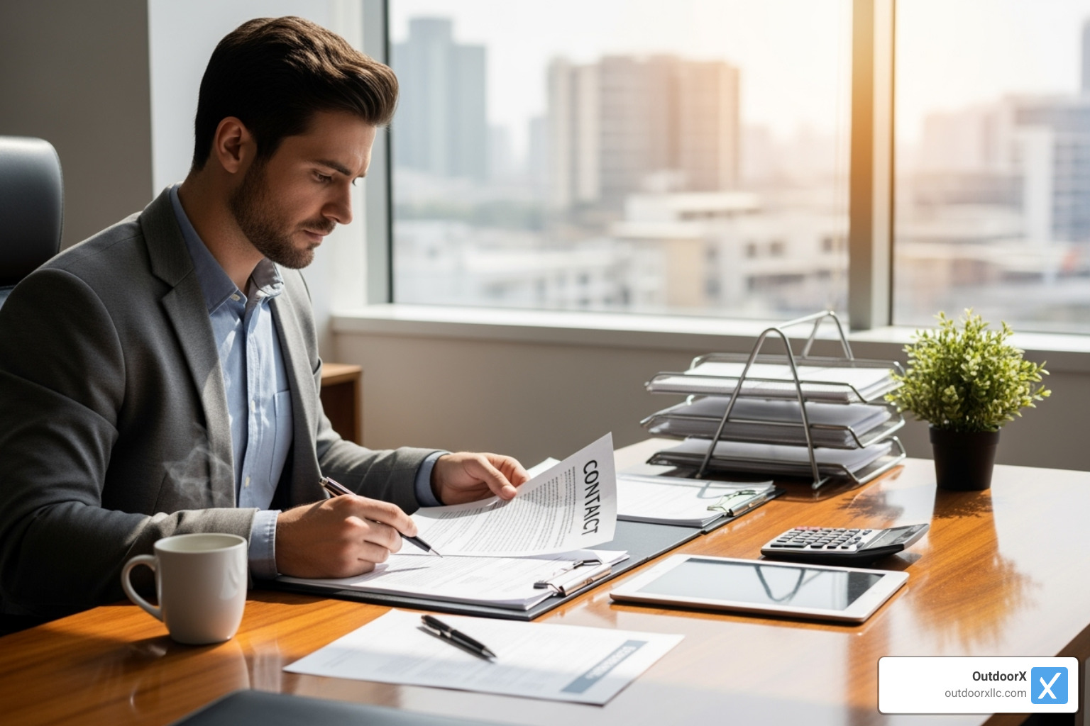 property manager reviewing a contract - commercial snow and ice removal