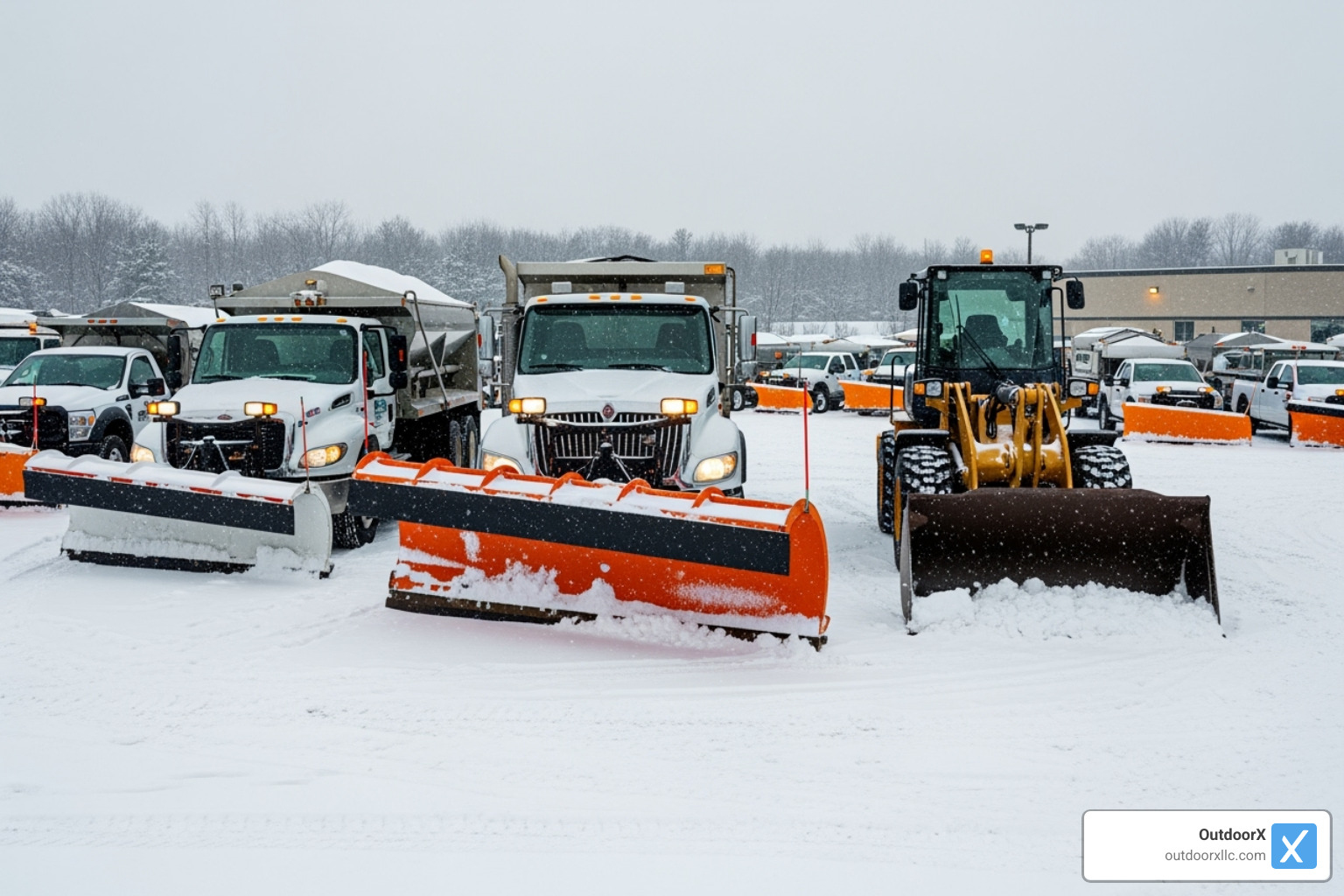 fleet of diverse snow removal equipment - commercial snow and ice removal