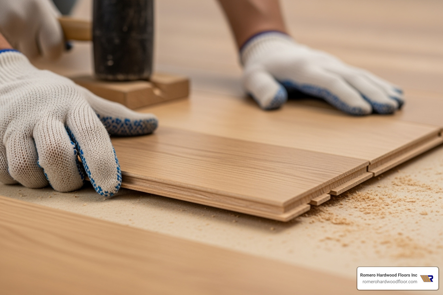 A professional flooring installer carefully laying a plank - Flooring Installer Near Me