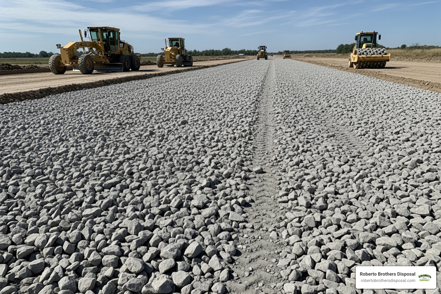 Crushed concrete aggregate being used as road base - concrete dumpster rental prices