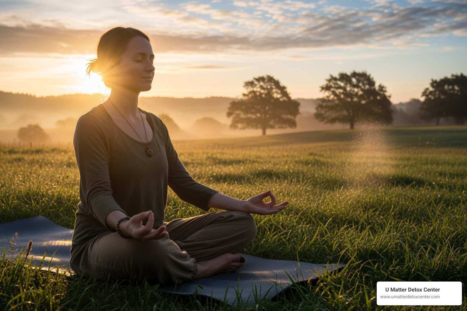 A person meditating peacefully outdoors - holistic rehab