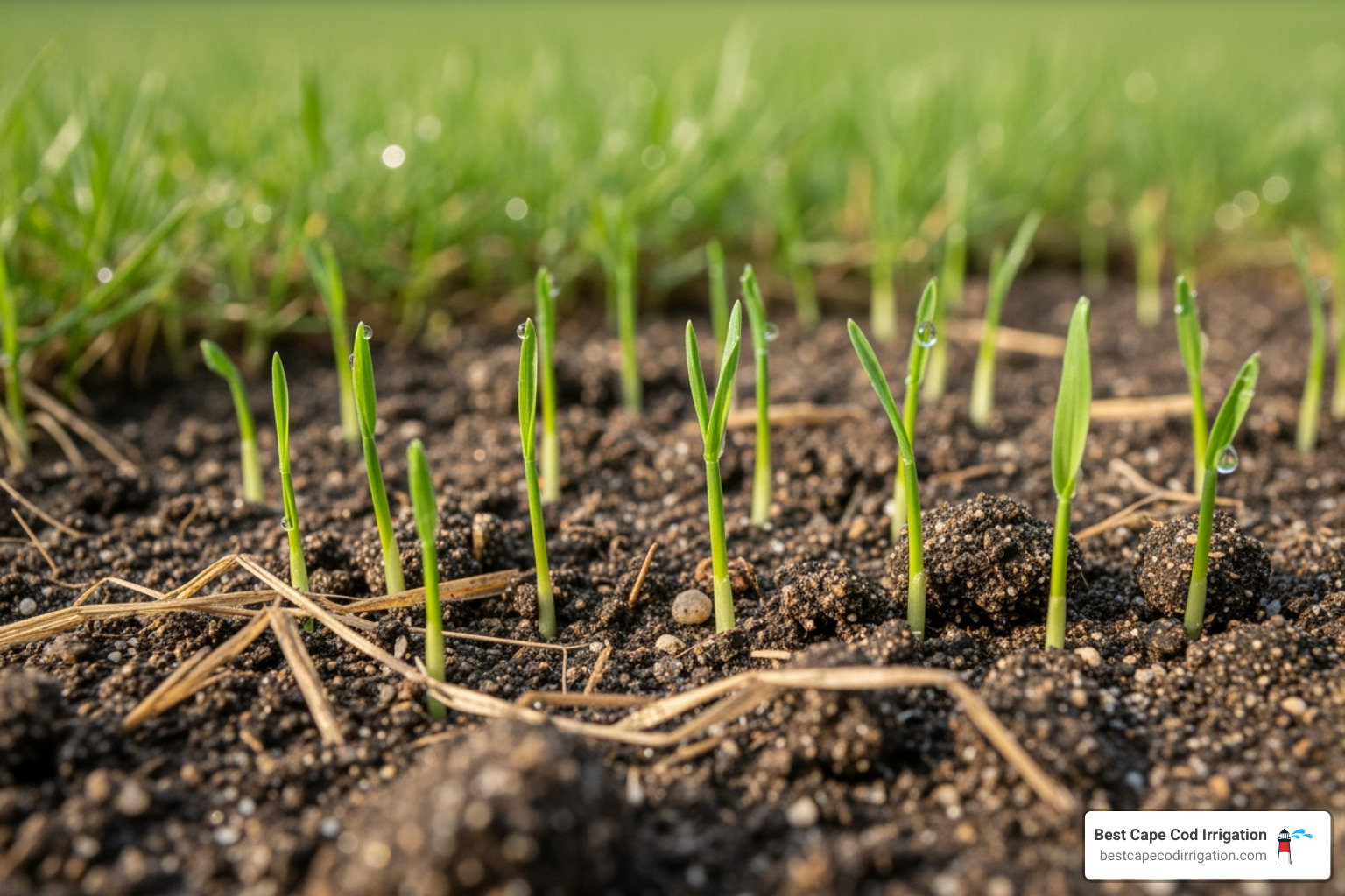 image of new grass seed sprouting in a bare patch of lawn - fall lawn watering image of new grass seed sprouting in a bare patch of lawn - fall lawn watering
