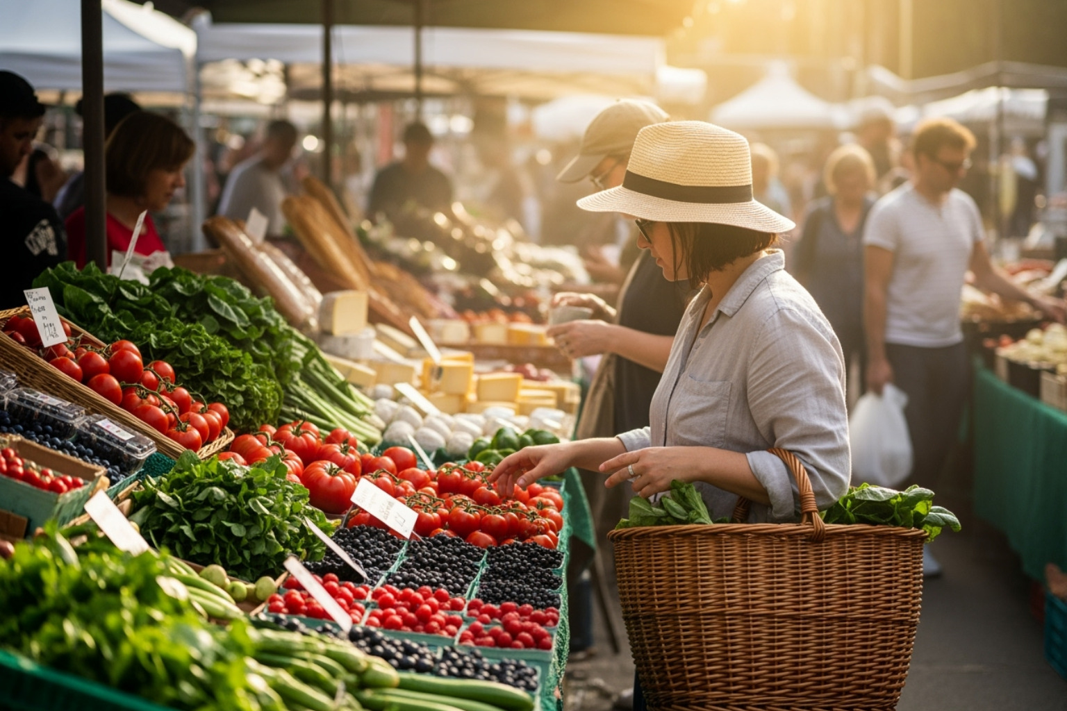 Person shopping at a farmers' market - Sustainable food practices