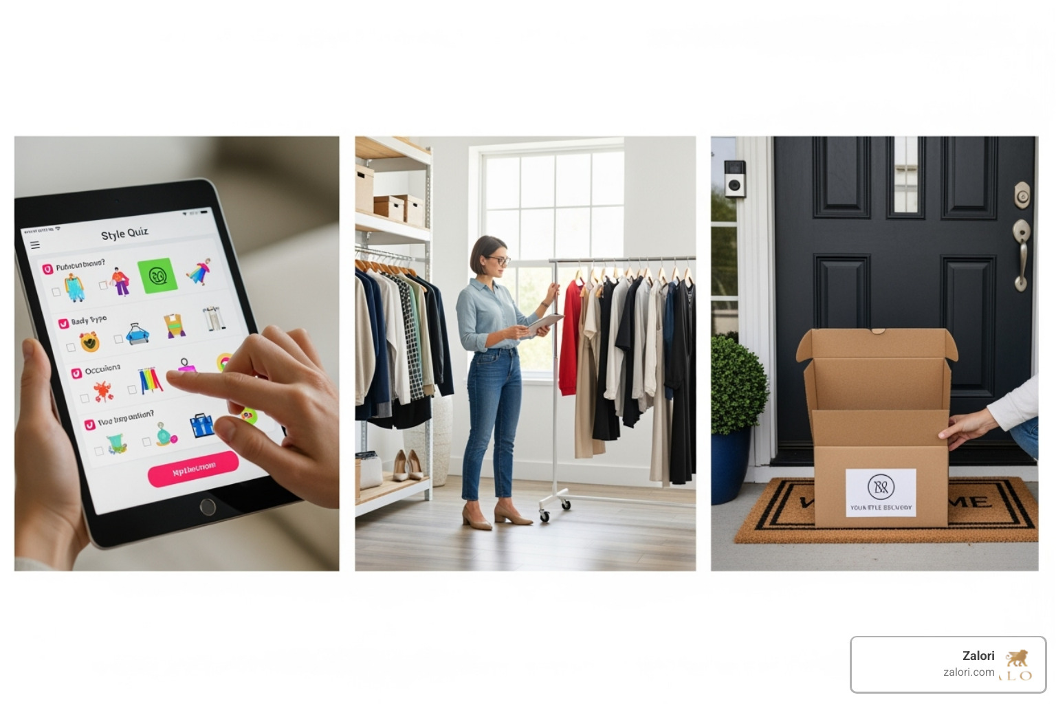 Illustrating the step-by-step process from quiz to delivery - Online personal shopper