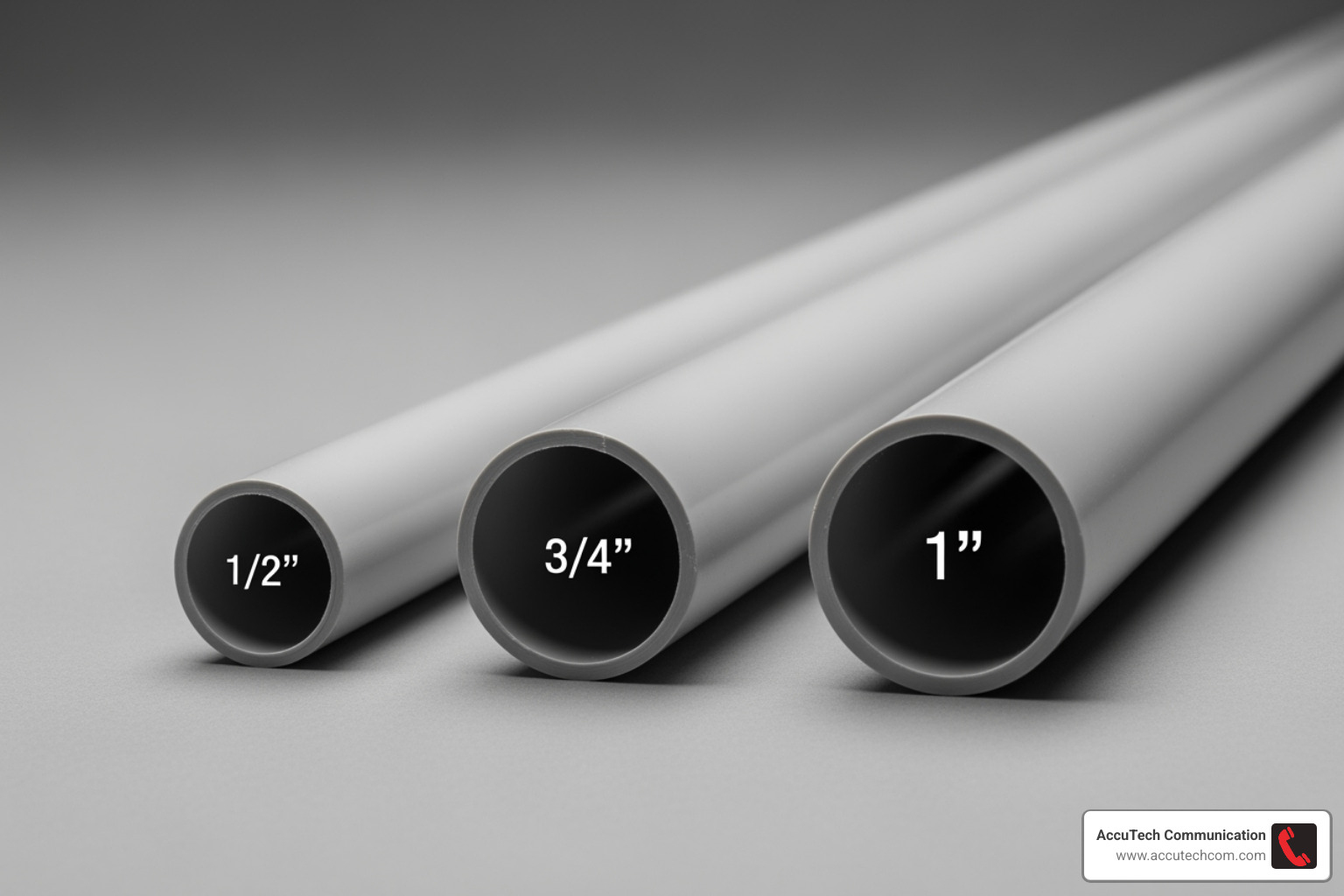 side-by-side comparison of 1/2", 3/4", and 1" PVC conduit - network cable pvc conduit