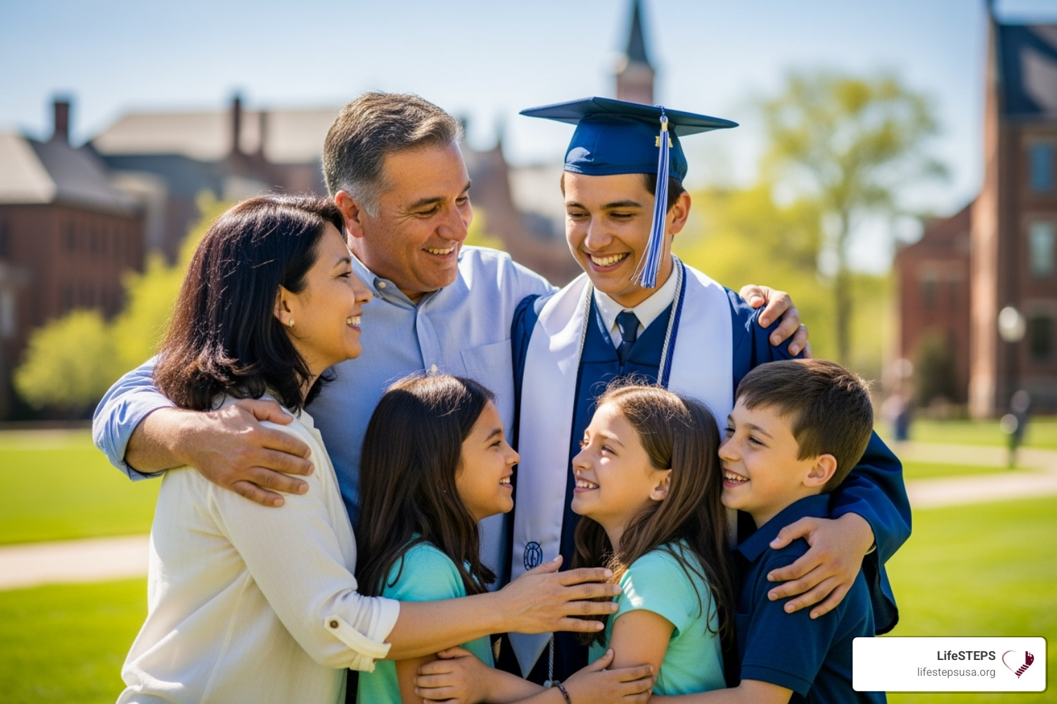 Happy graduate with their family - educational programs for troubled youth