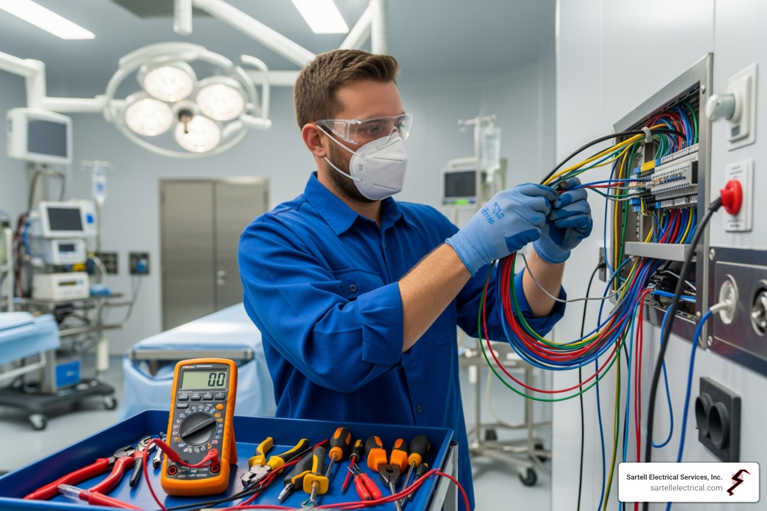 electrician working in a clean healthcare facility - electrician electrician working in a clean healthcare facility - electrician