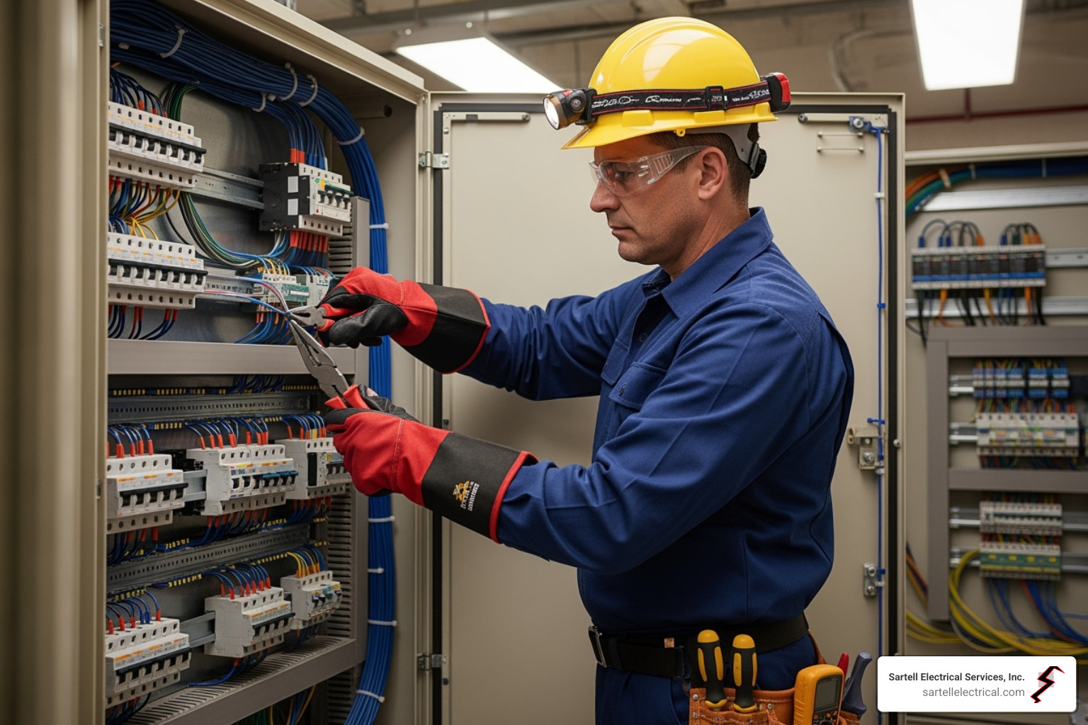 electrician wearing proper personal protective equipment (PPE) - electrician electrician wearing proper personal protective equipment (PPE) - electrician