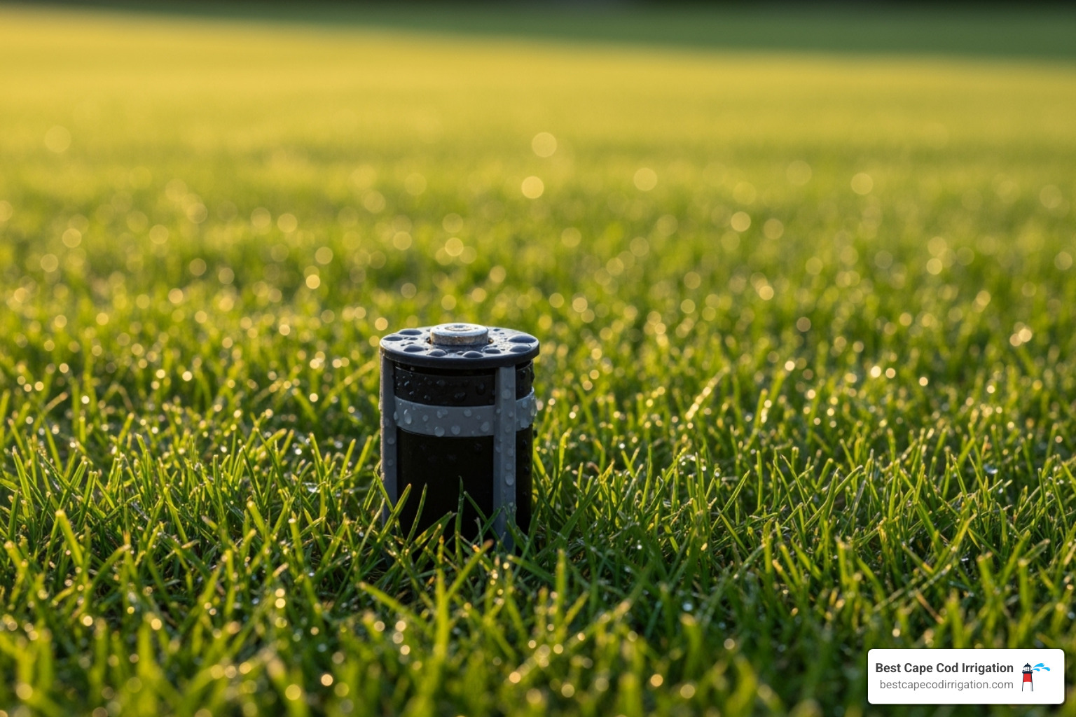 A close-up on a sprinkler head with grass trimmed around it - Lawn Sprinkler System Startup