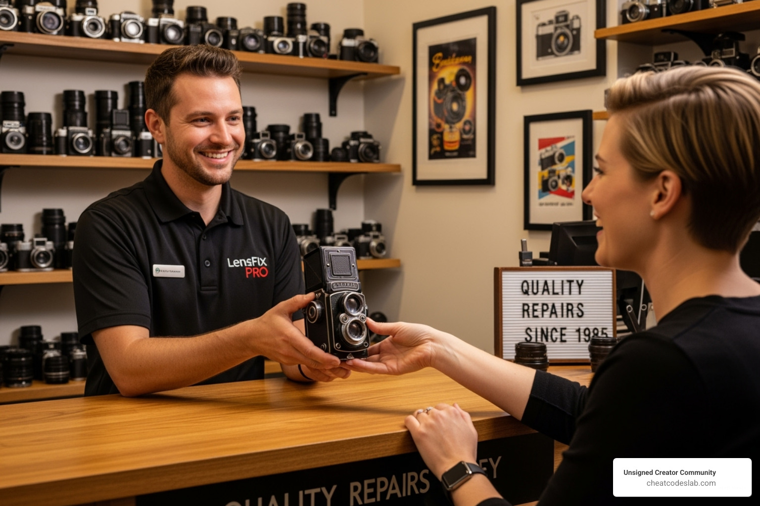 A person receiving camera repair services - best places to buy camera gear