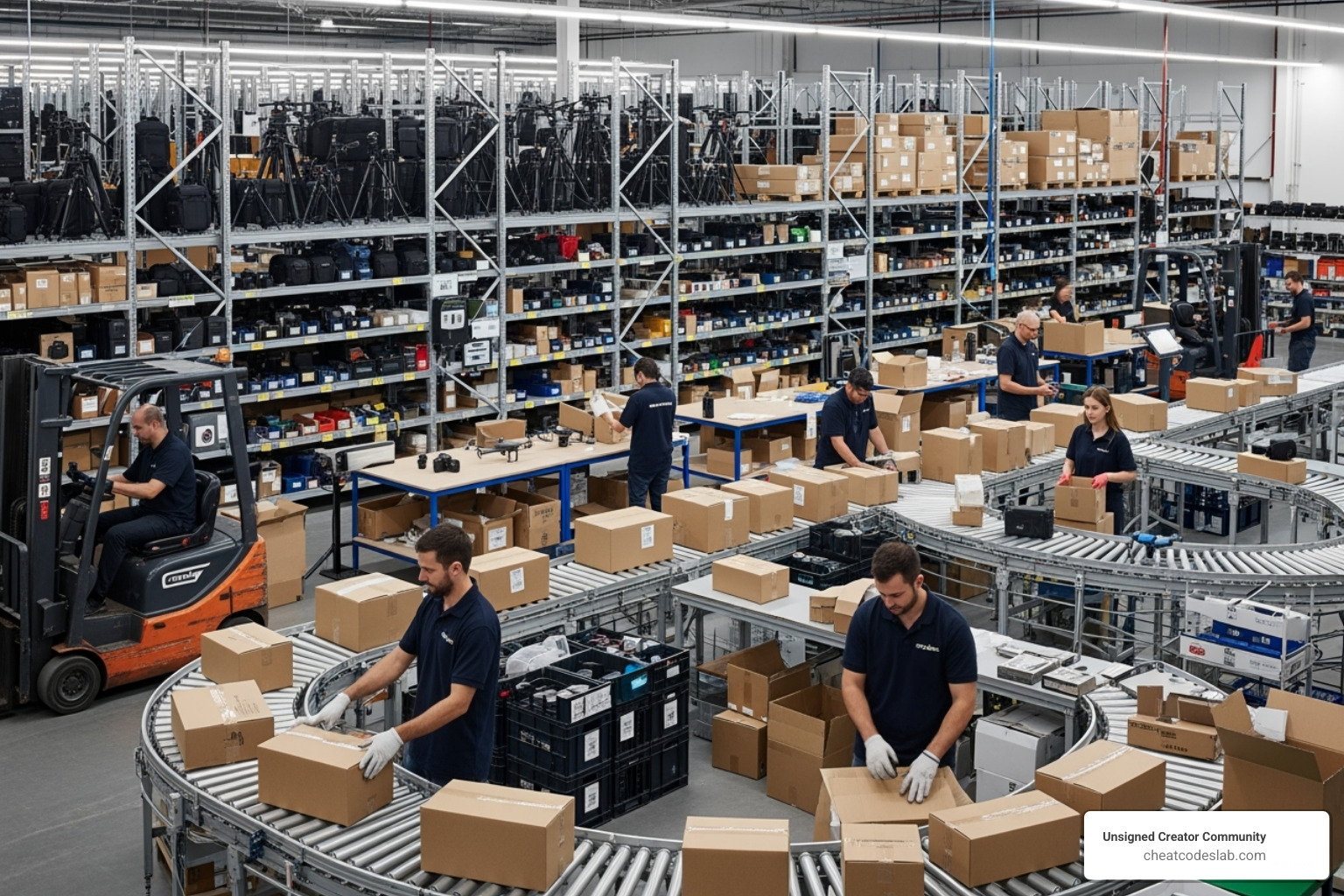 A busy online warehouse fulfilling camera gear orders - best places to buy camera gear