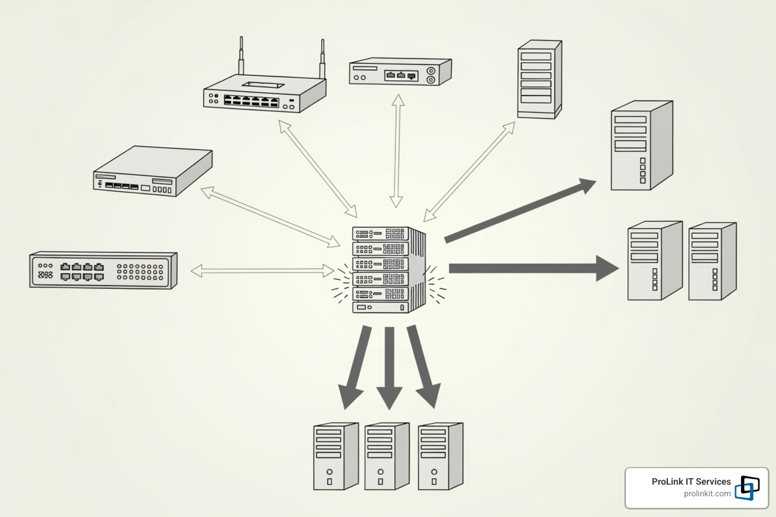 Image illustrating the SNMP polling process with a manager and agents - network monitoring and management Image illustrating the SNMP polling process with a manager and agents - network monitoring and management