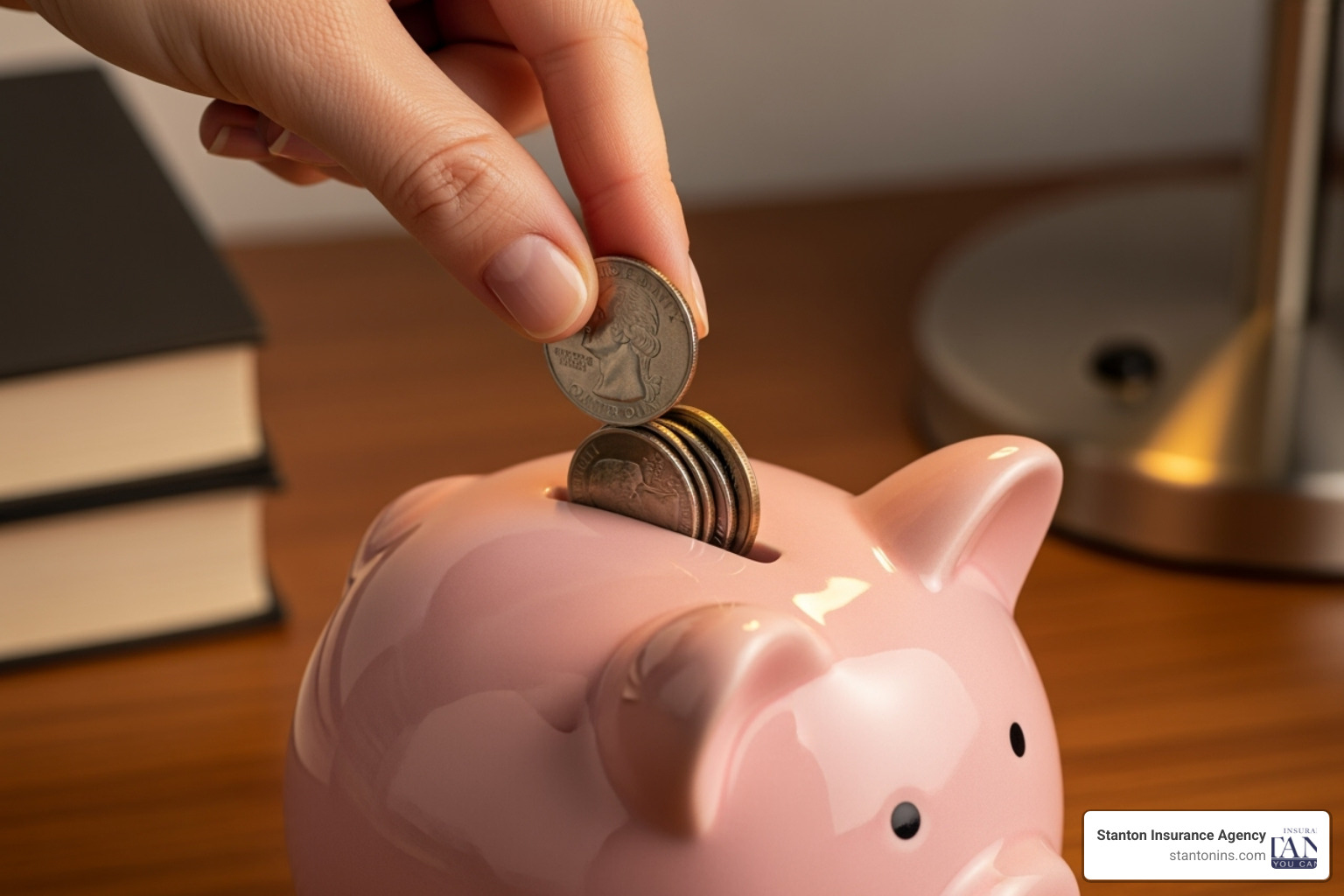 Piggy bank receiving returned coins symbolizing premium refund