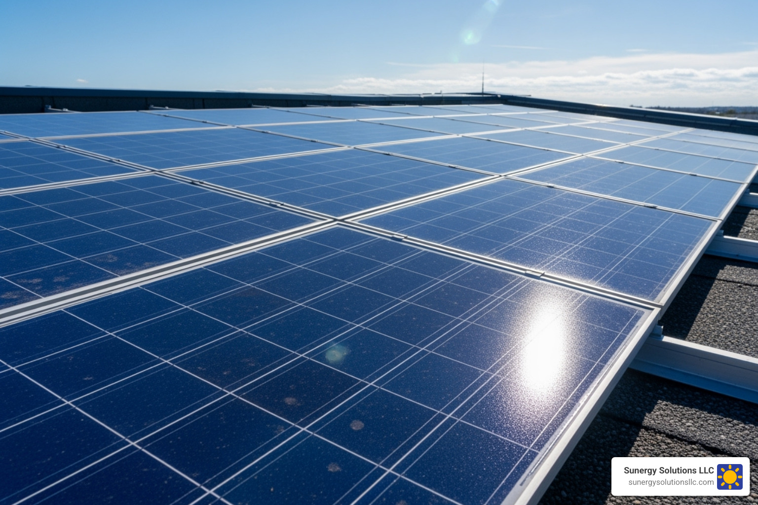 close-up of solar panels on a commercial roof - commercial solar energy rebates close-up of solar panels on a commercial roof - commercial solar energy rebates