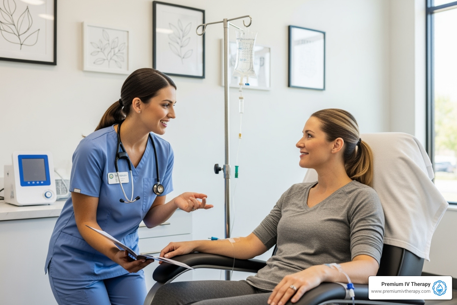 Nurse consulting with client - iv bar