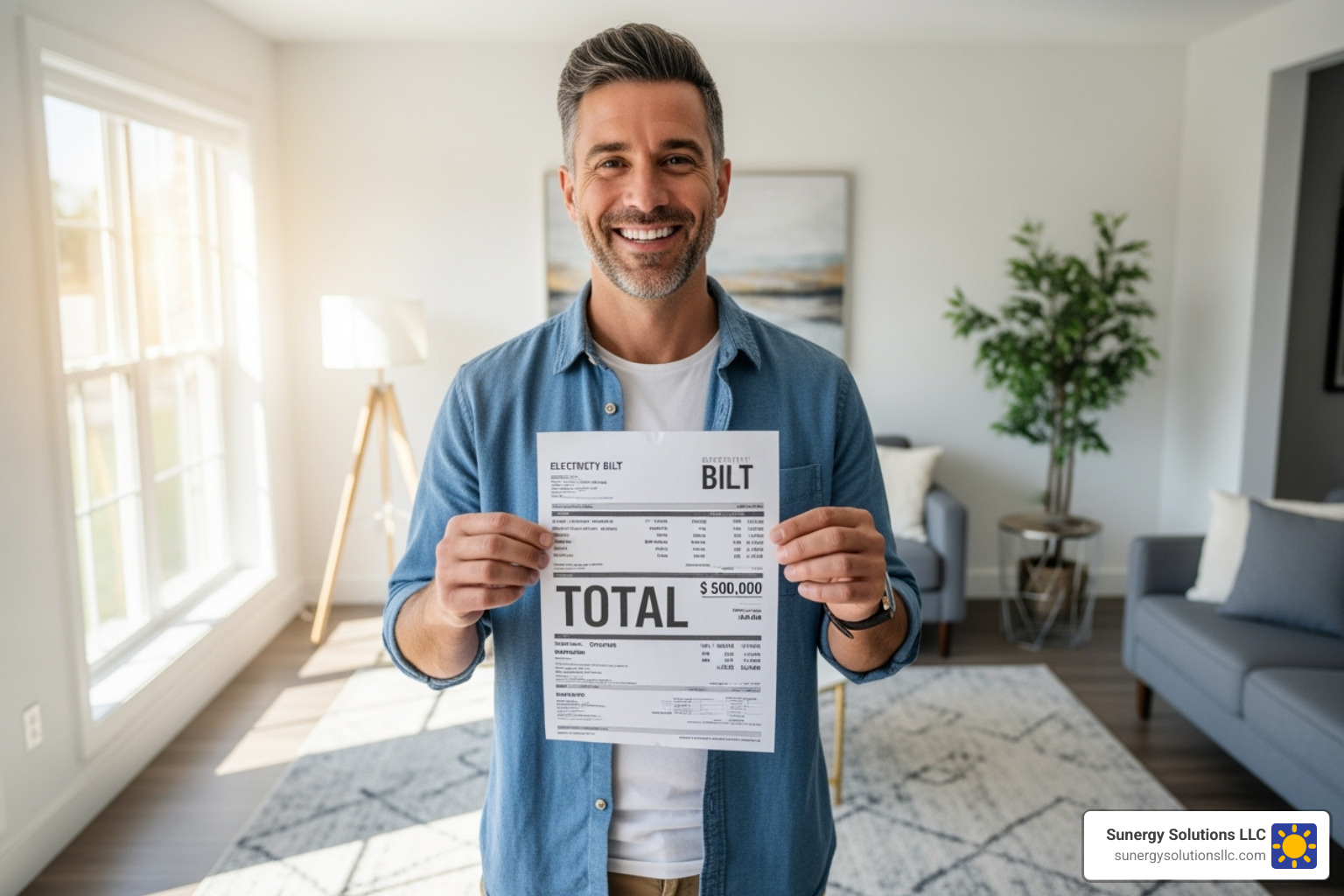 a homeowner smiling at their significantly lower electricity bill - solar panel company ri a homeowner smiling at their significantly lower electricity bill - solar panel company ri