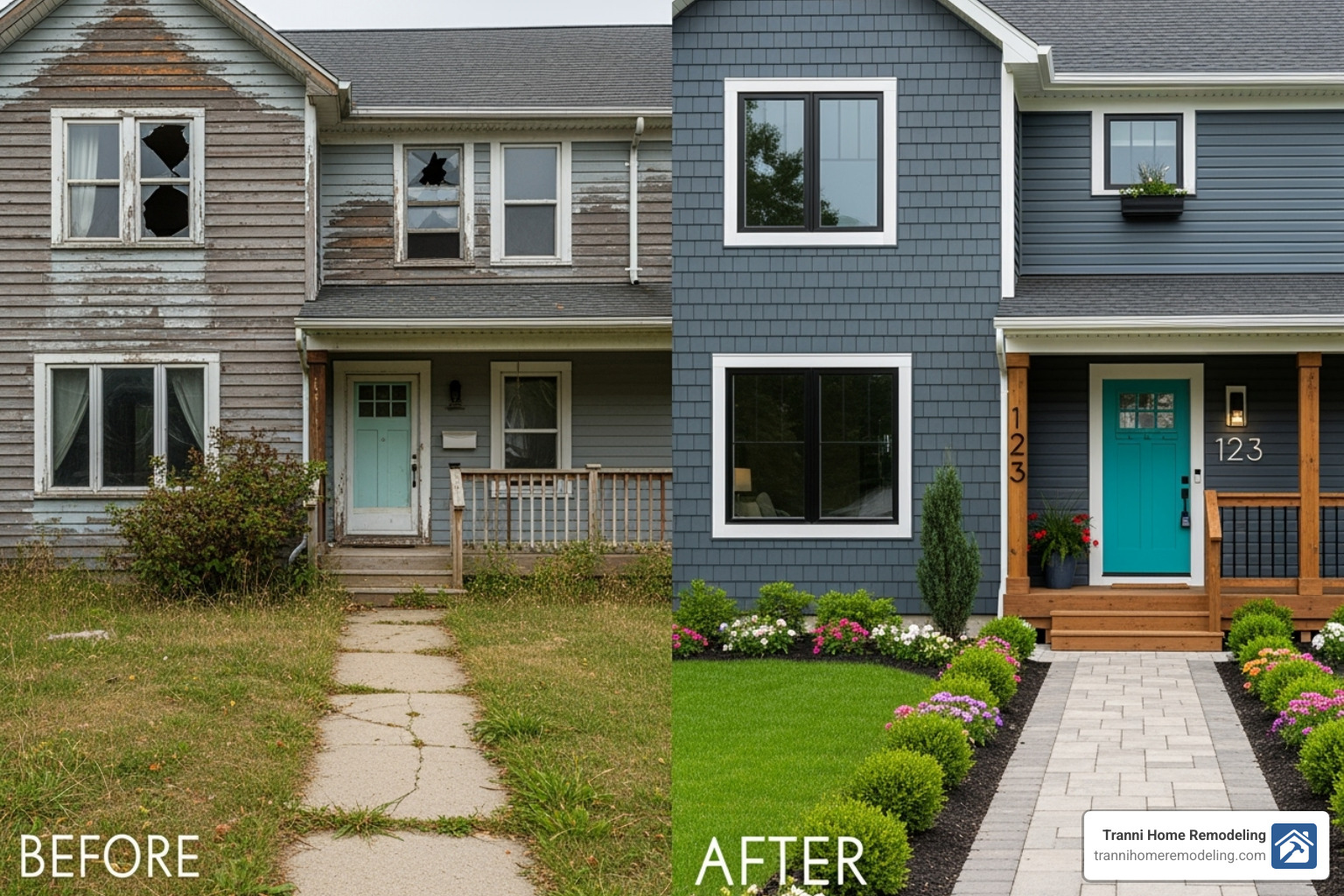 Stunning before-and-after home exterior makeover - home remodeling experts near me