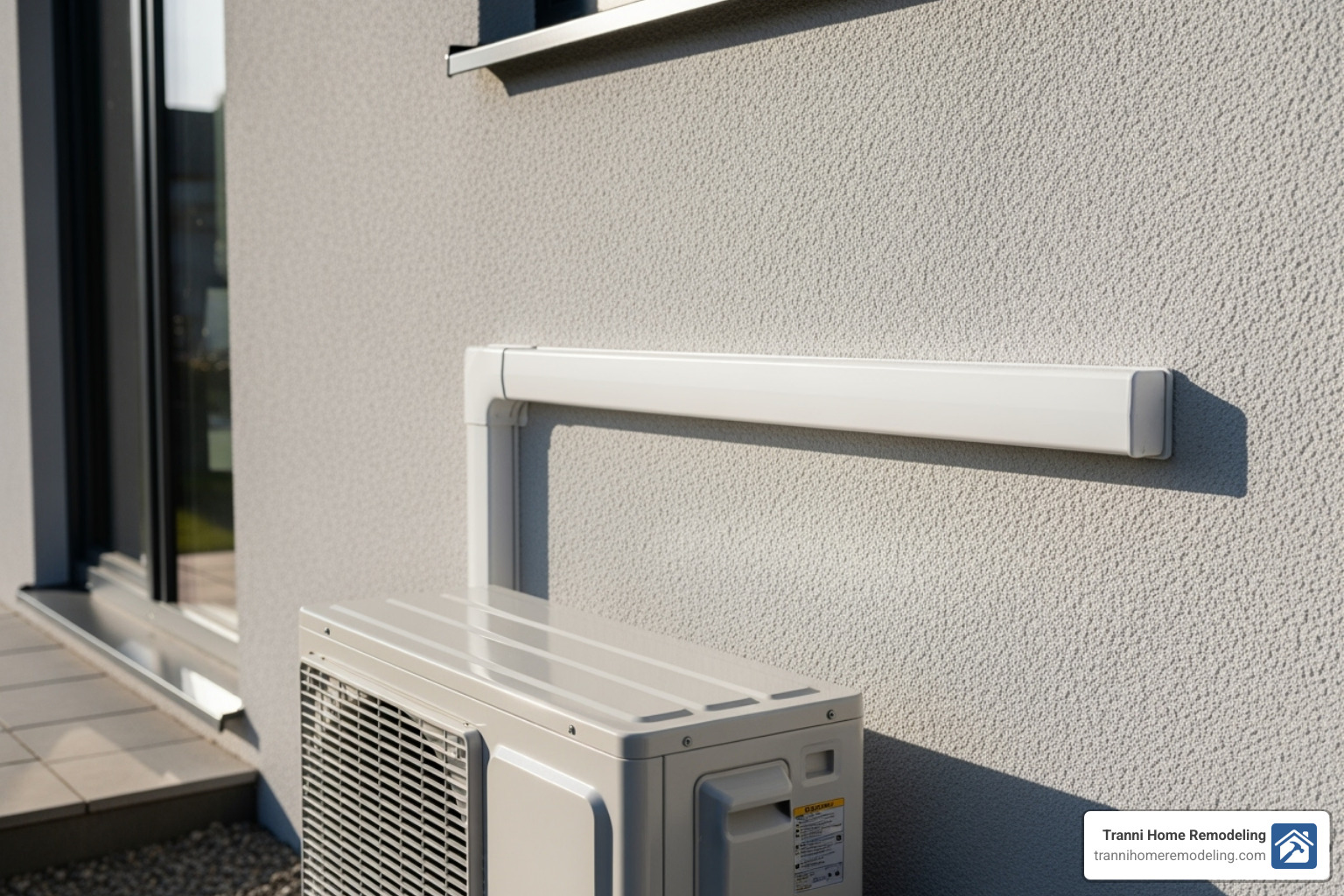 A line set cover neatly installed on a home's exterior for a mini split AC system - mini split ac installation