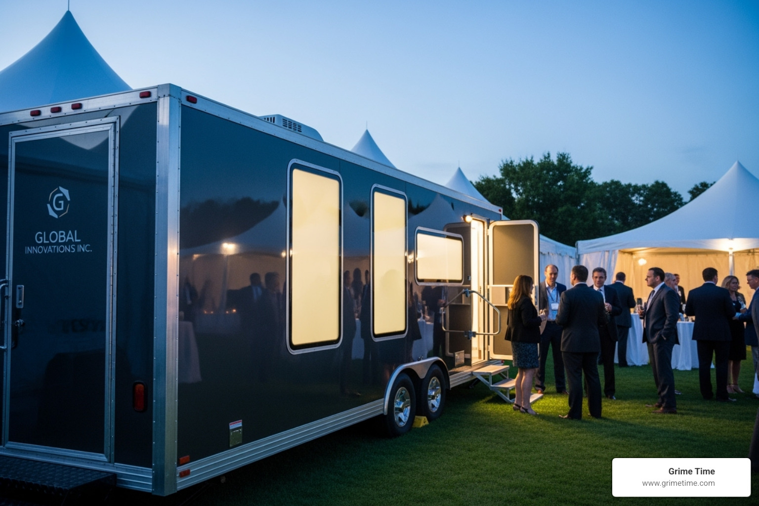 Luxury restroom trailer at corporate event - luxury porta potty