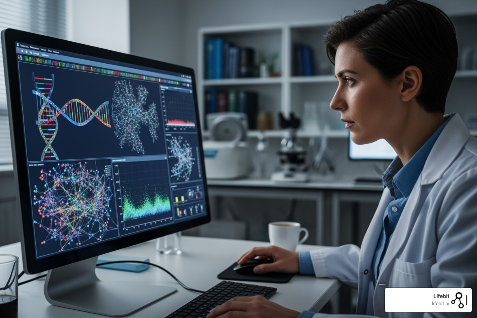 Scientist analyzing genomic data on a screen - Cancer Moonshot