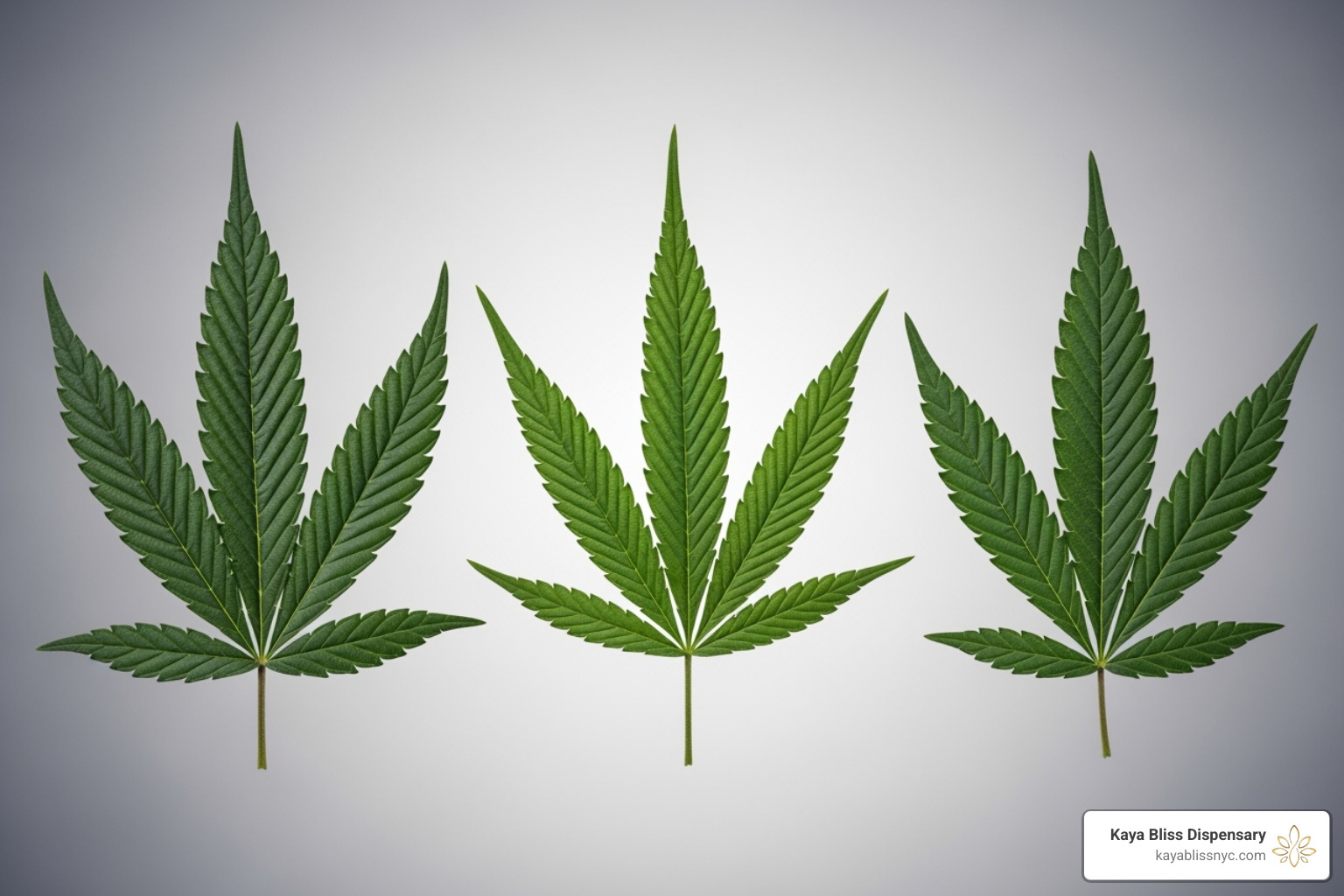 Indica, Sativa, and Hybrid cannabis plant leaves side-by-side for comparison - cannabis flower strains