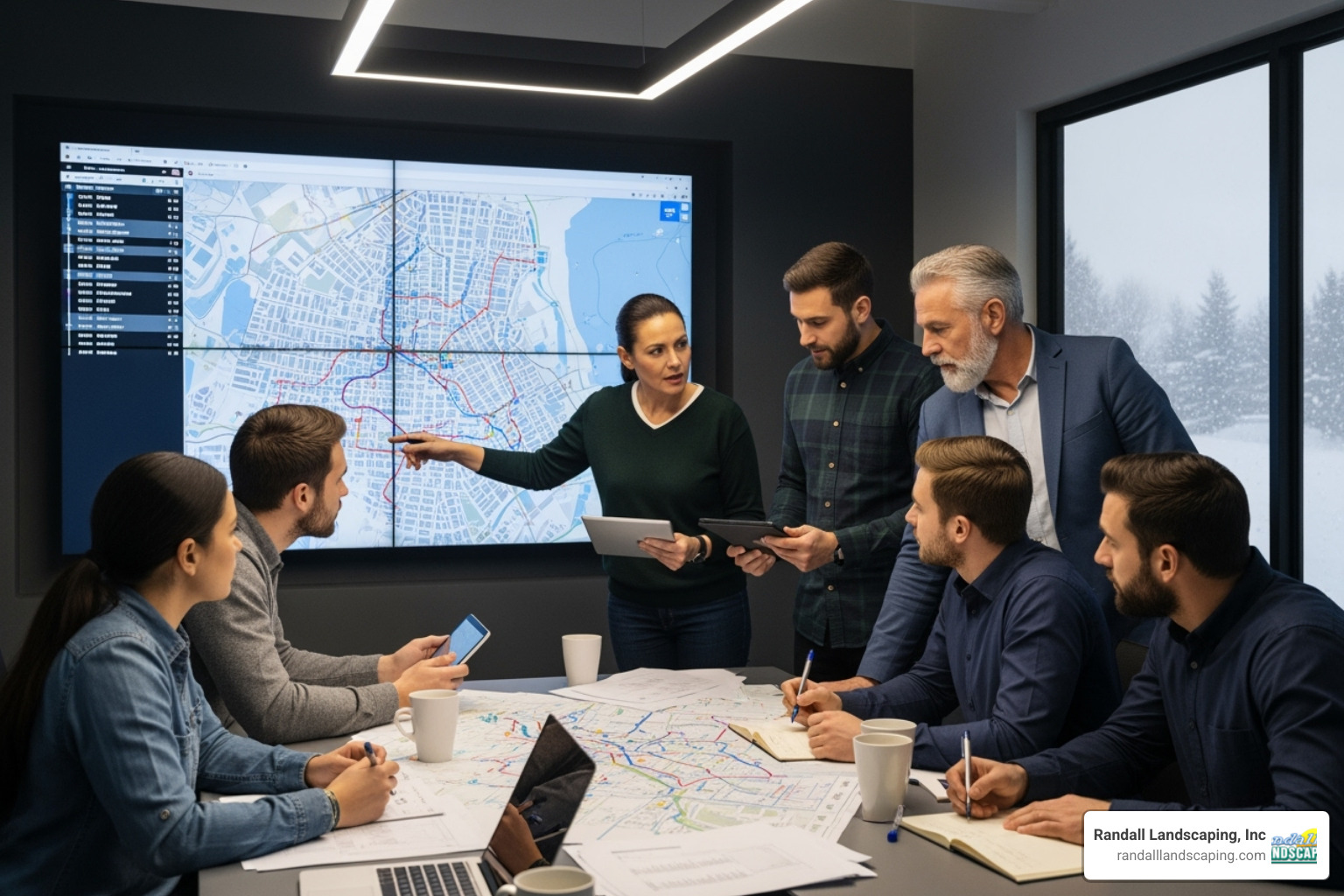 A team meeting to plan for a snowstorm - commercial snow and ice removal