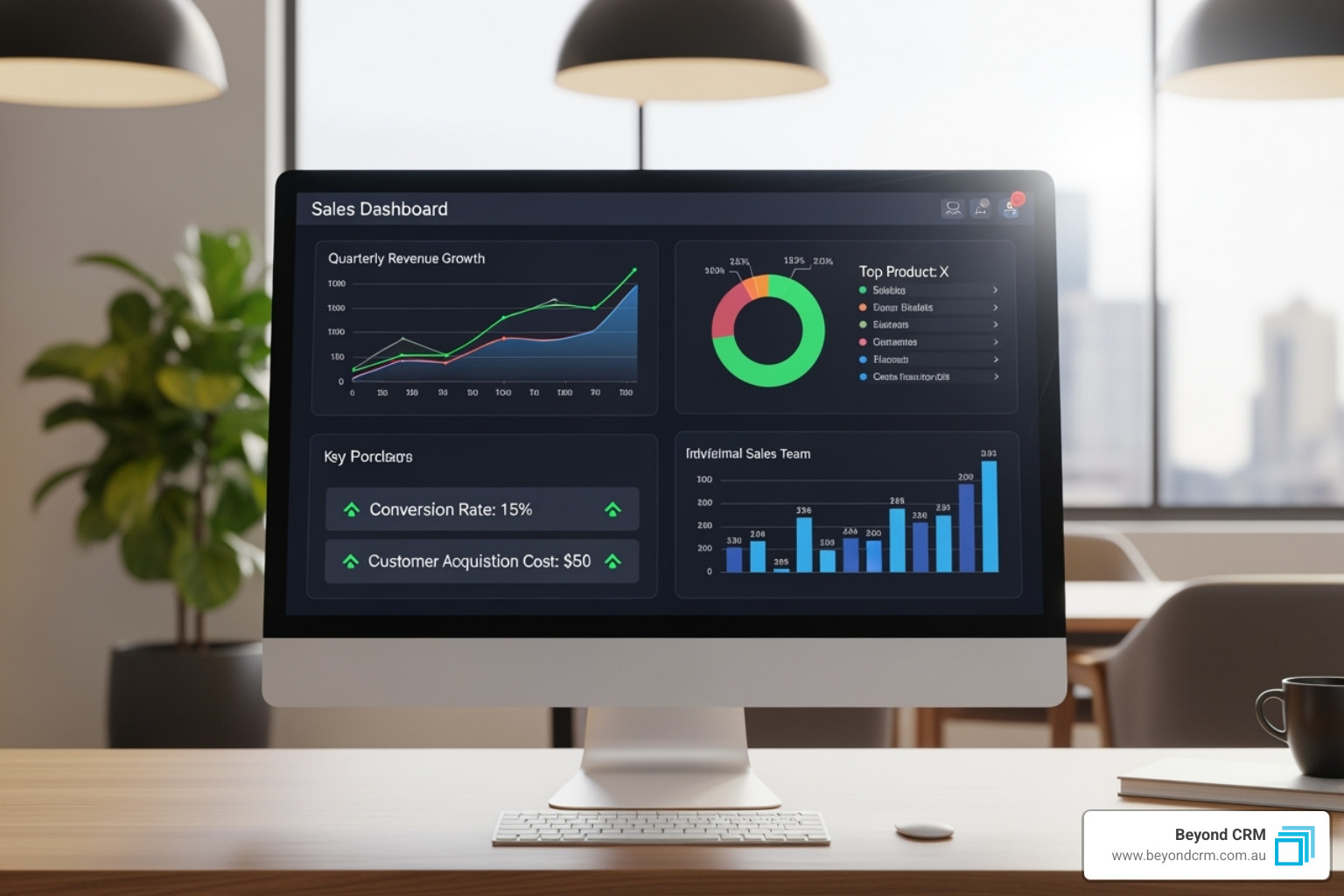 Sales dashboard with growth charts - crm sales automation software