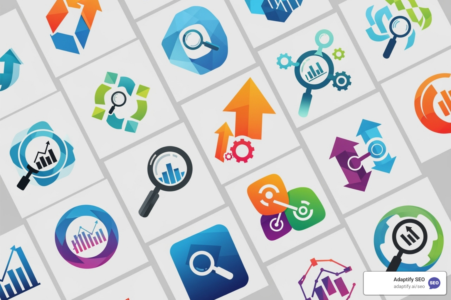 Collage of generic SEO tool logos - search engine optimization automation