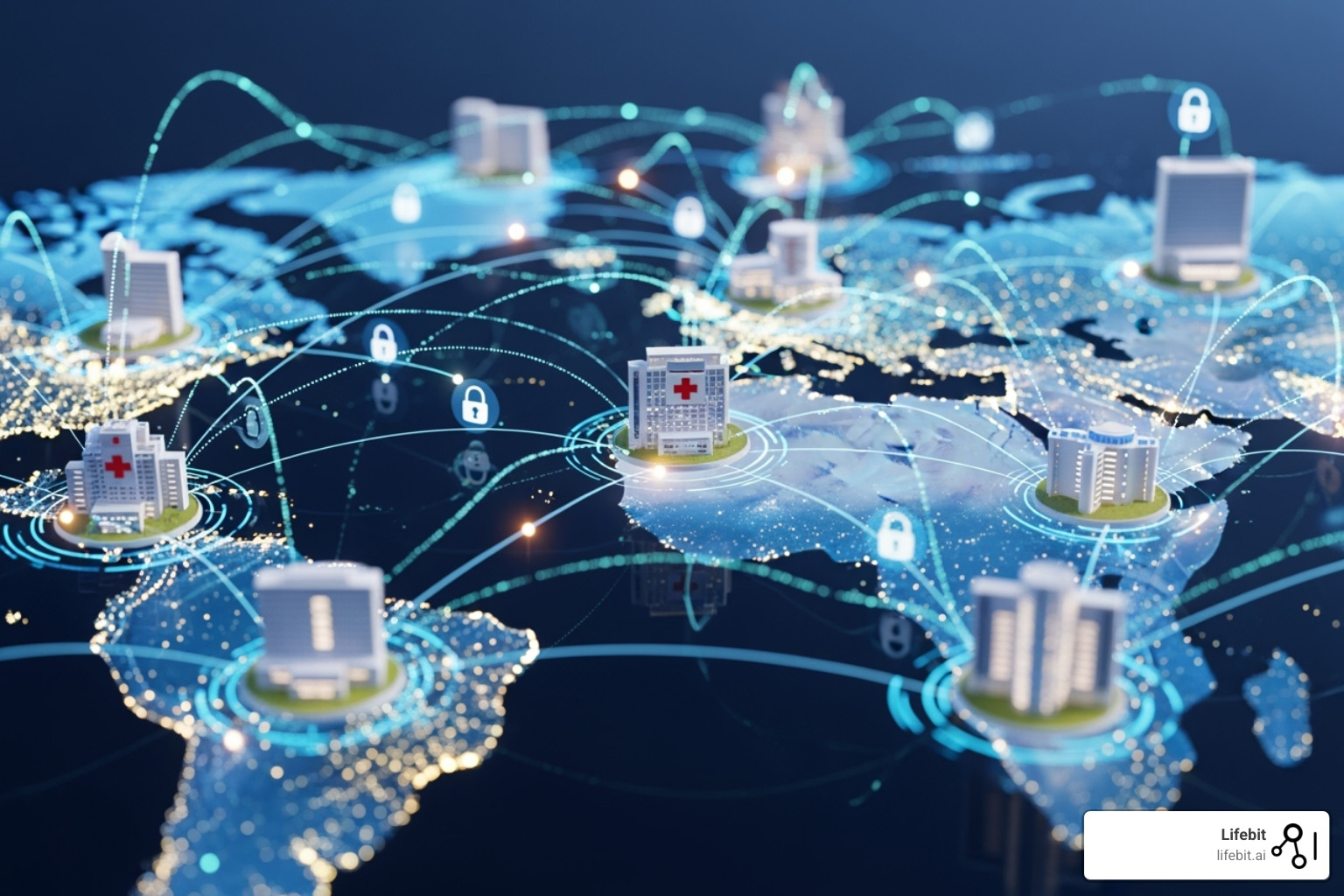 A federated network connecting hospitals, labs, and research centers globally, with data flowing securely between them without centralizing patient-level data. - clinical research data software