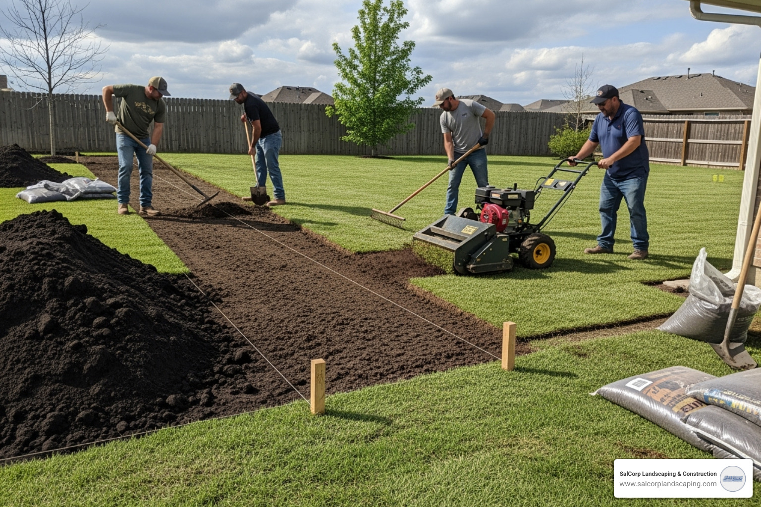 landscaping crew preparing ground - companies that lay sod
