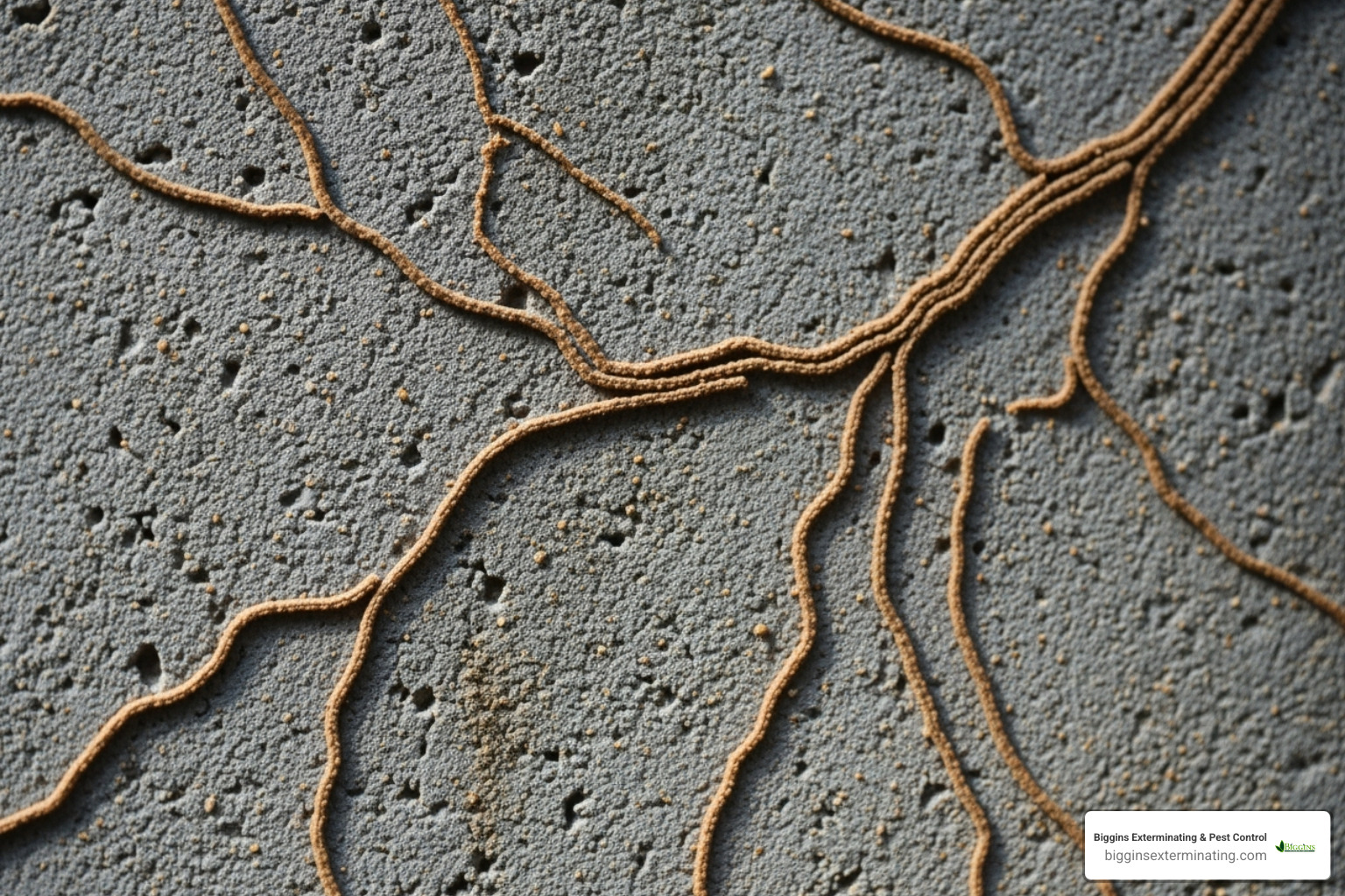 Thin, branching exploratory tubes on a wall - termite mud tunnels
