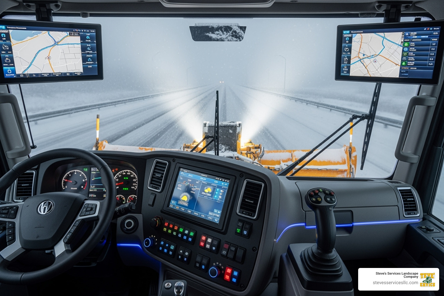 modern, high-tech snow plow cab - snow plowing