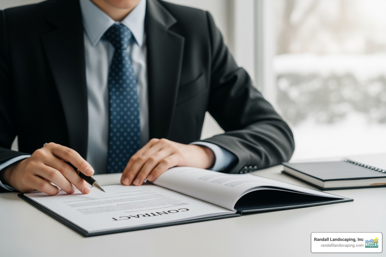 person reviewing a snow removal contract - snow plowing pricing commercial