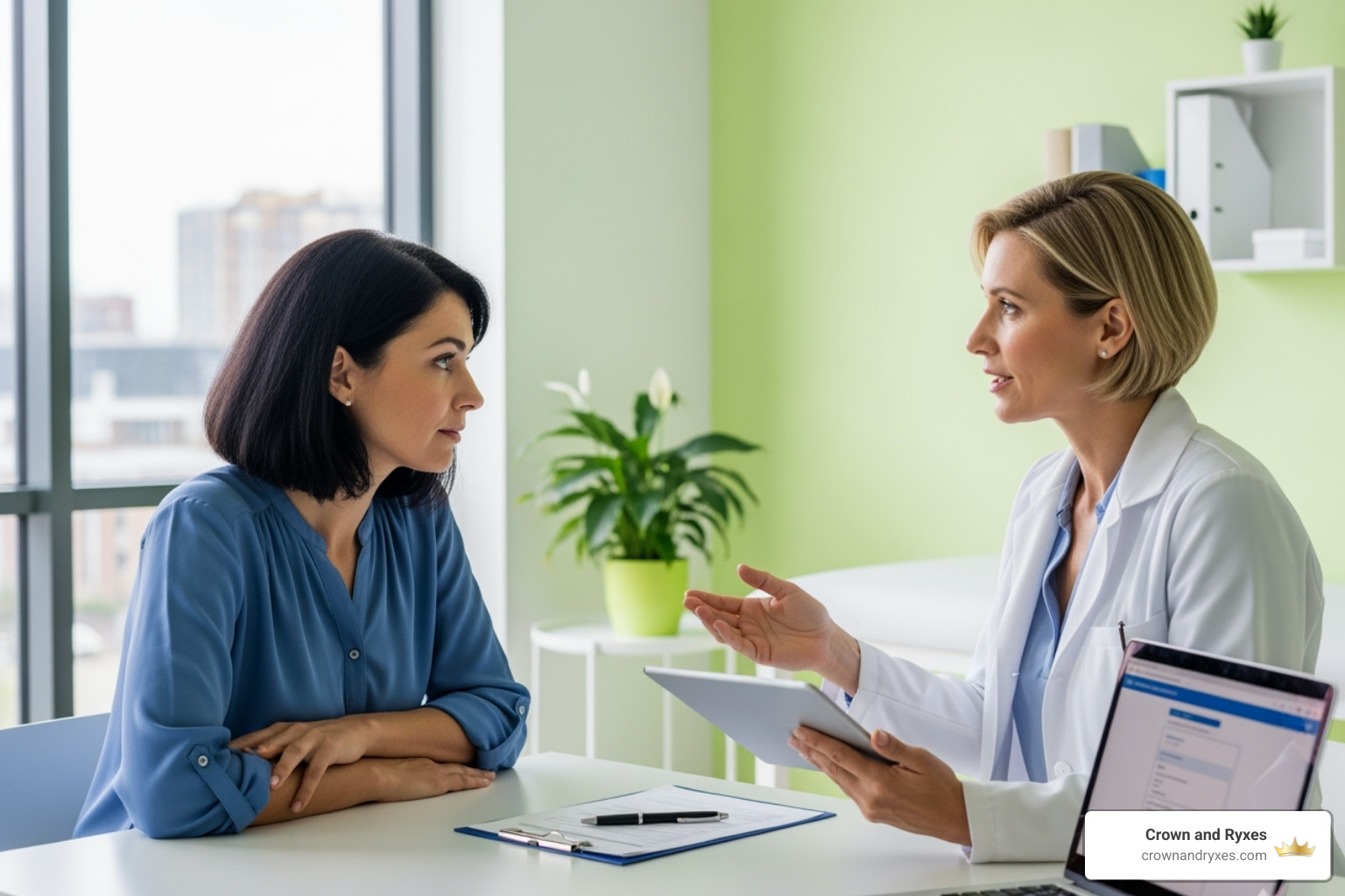 patient consulting with a medical professional in a modern clinic setting - Who can benefit from bioidentical hormone therapy?