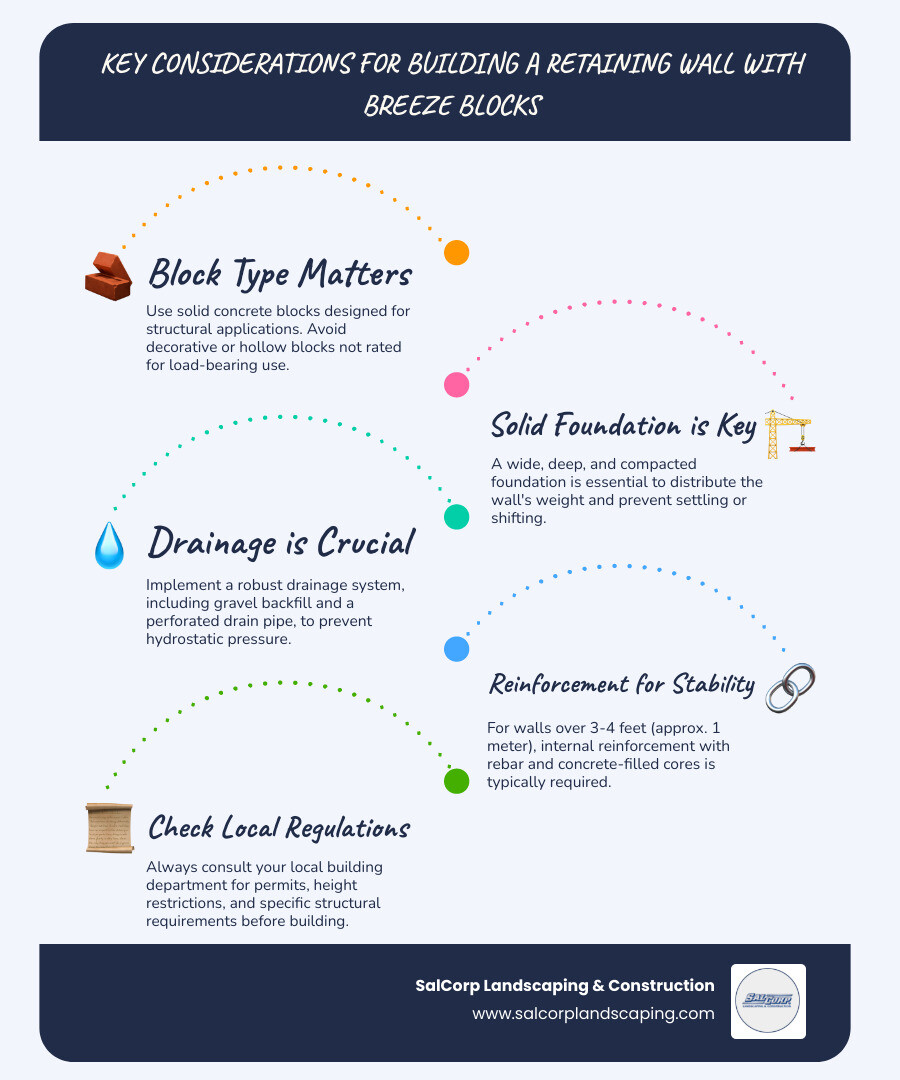 Key considerations for building a retaining wall with breeze blocks - building a retaining wall with breeze blocks infographic infographic-line-5-steps-blues-accent_colors